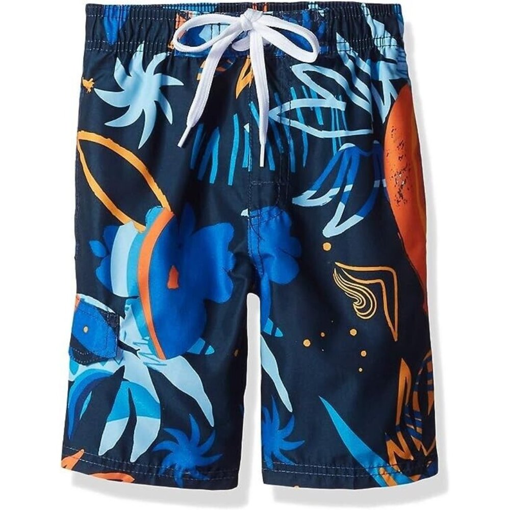 Kanu Surf Boys' Echo Quick Dry UPF 50+ Beach Swim Trunk, Baja Navy/Orange, 3T